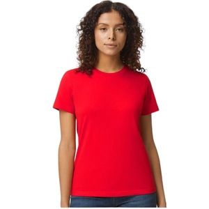 TELLTALE Red Tee with Decorative Trim at Collar, Size L.